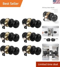 6-Pack Keyless Privacy Door Knobs for Bedrooms  Bathrooms - Modern Black Design