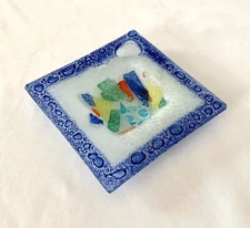 Vintage MCM Handcrafted Fused Studio Art Glass Raindrops Dish
