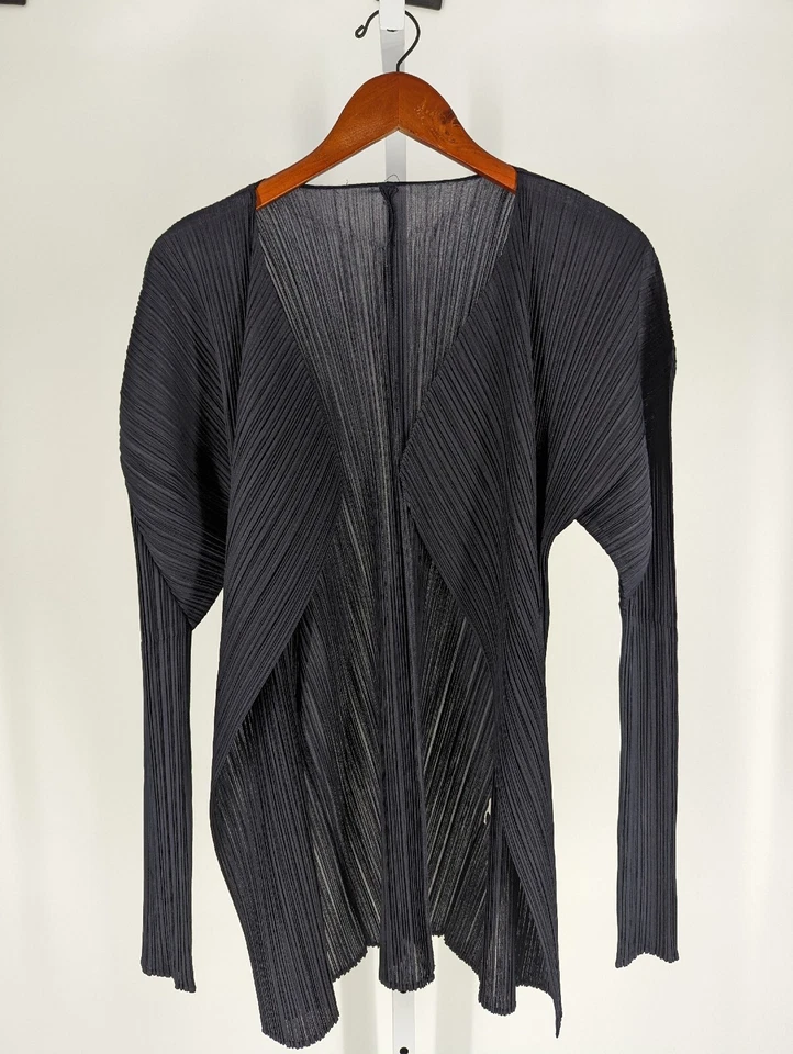 Cárdigan Abierto Pleats Please Issey Miyake Negro Gótico Negro Japón Talla 5 Foto 4 de 4