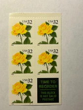 U. S. Booklet Pane SC 3049c Yellos Rose pane of 5 +label MNH 1996