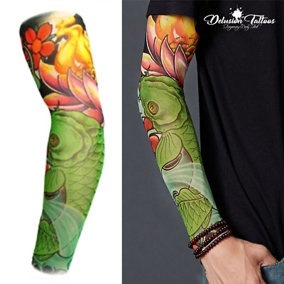Tattoo Sleeve Nylon Temporär Arm Strumpf Koi Karpfen Lotus Blumen Herren Damen