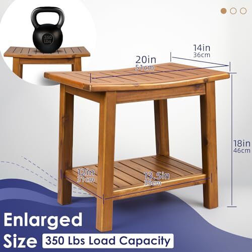 Teak Shower Bench, 20" Solid Wood Shower Stool Waterproof Shower