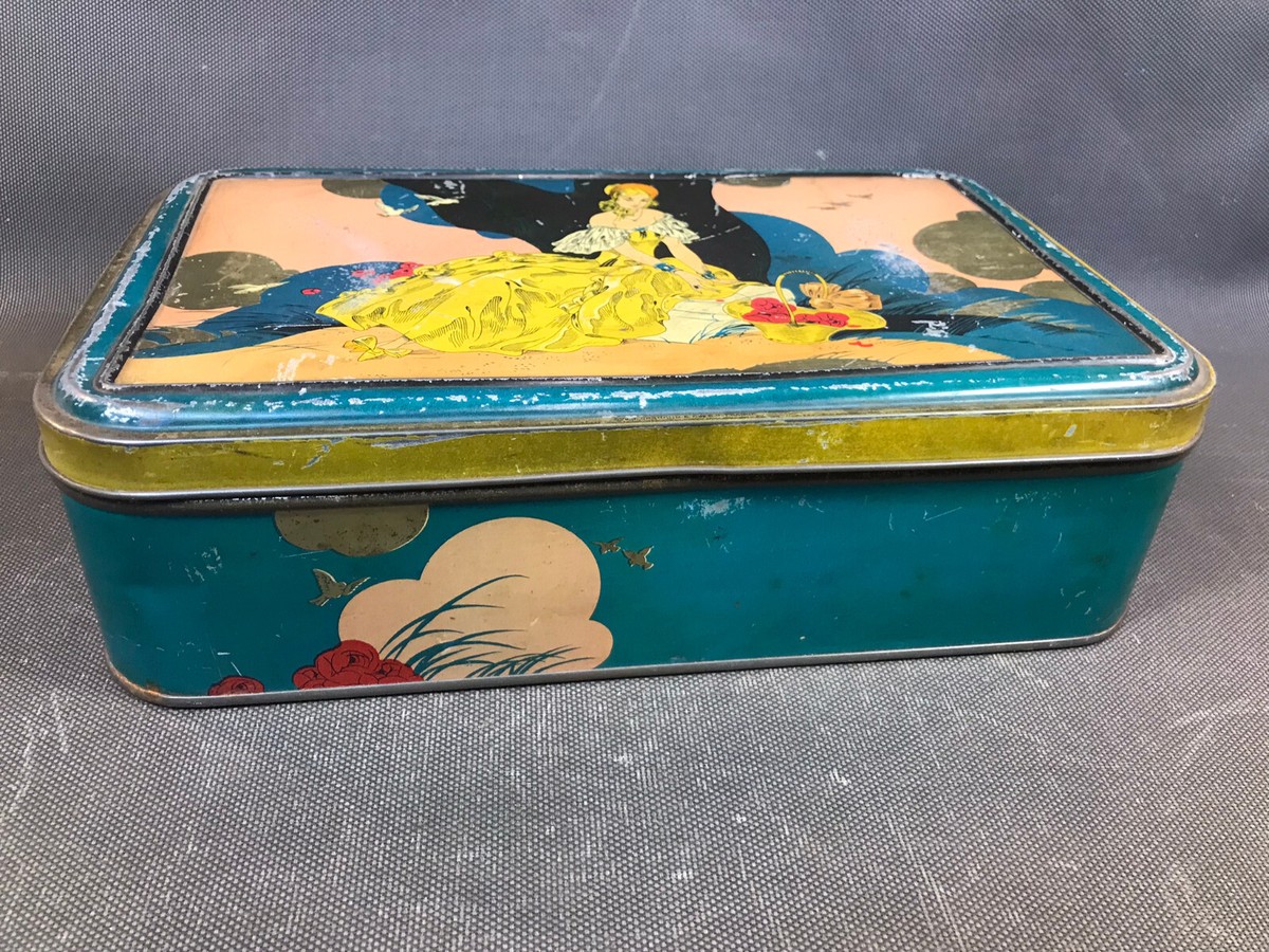 Ancienne boite à gateaux en fer blanc vintage années 1950 boite à