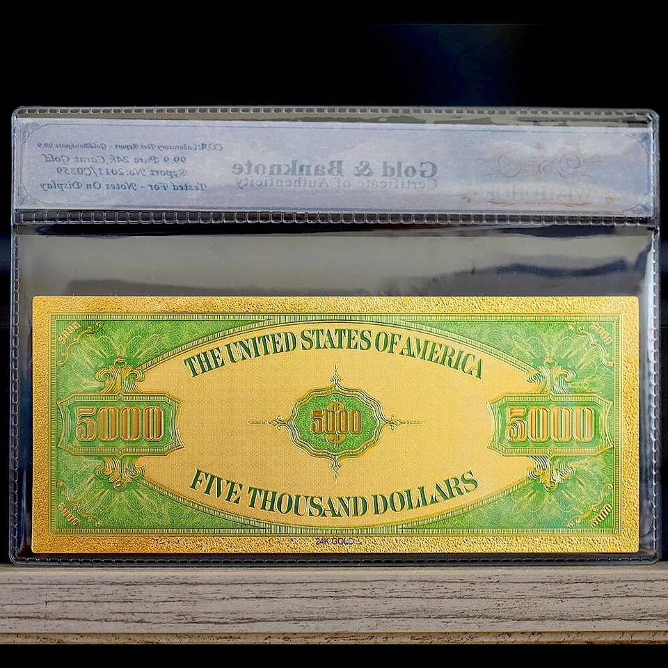 100 мг 24K золото 1928 $5000 долларовая банкнота золотой сертификат банкнота с белым сертификатом подлинности - Изображение 2 из 2