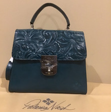 NWT Patricia Nash Chauny Tooled Leather Satchel Crossbody Bag Blue Teal w/ strap