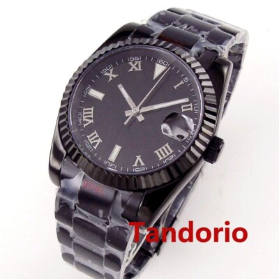 36mm Sapphire Glass NH35A Automatic Black PVD Men's Watch Fluted Bezel Luminous