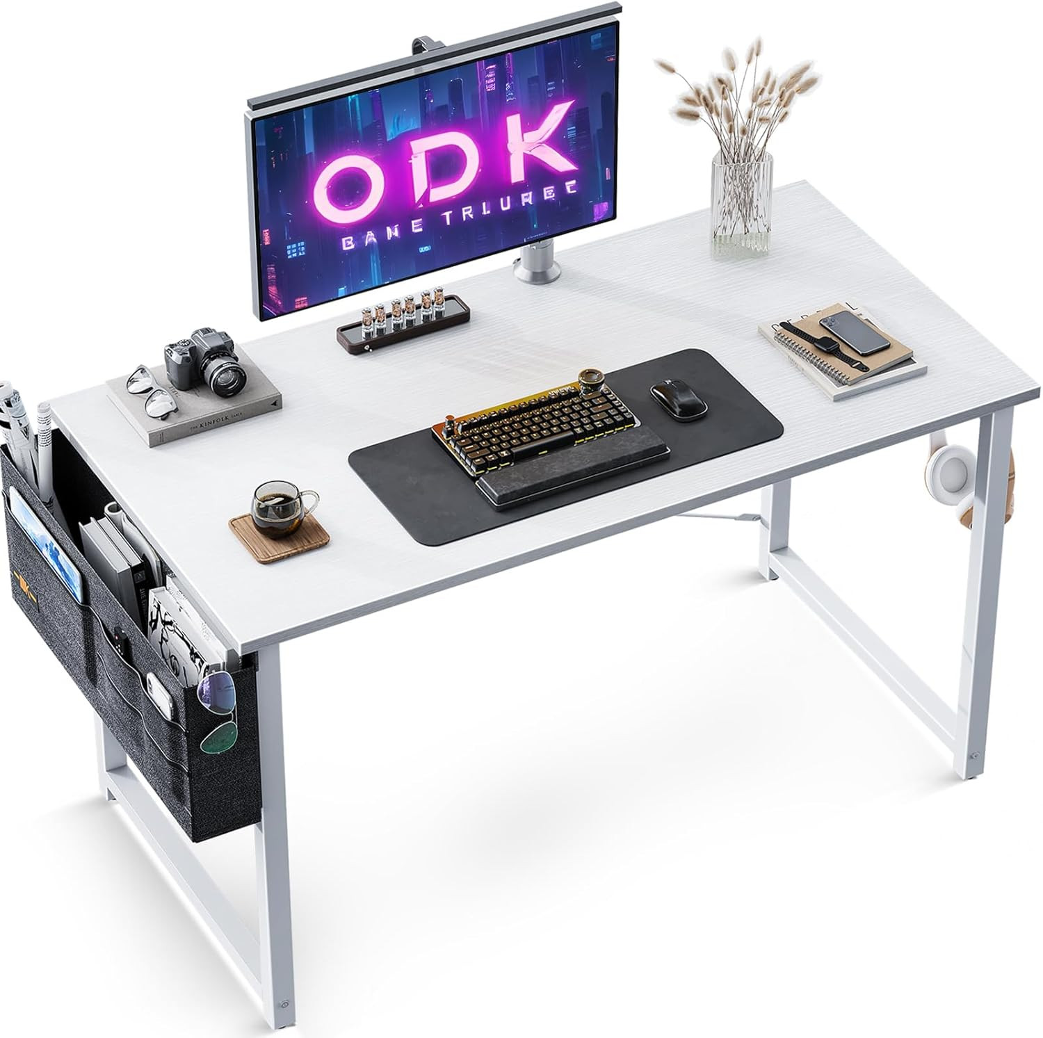 ODK Computer Desk 100 x 48 cm, Small Office Desk for Home Office with Storage Bag, Writing Study Desk for Small Spaces, PC Desks and Workstations, Easy Assembly, Vintage 25 Computer Desk 100 X 48 Cm, Small Office Desk for Home Office with Storage Bag, W
