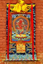 Boutique 50 Inch Embroidered Brocade Red Pagoda Thangka Hanging Picture
