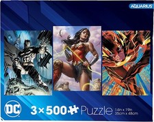 DC Comics set of 3 500pc jigsaw puzzles Batman, W/Woman, Flash   480mm x 350mm