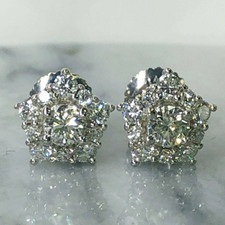 2Ct Round Cut Moissanite Halo Cluster Stud Earrings 14K White Gold Plated