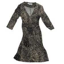 Trina Turk Los Angeles Black Tan Geometric Print Wrap Midi Dress 3/4 Sleeves 4