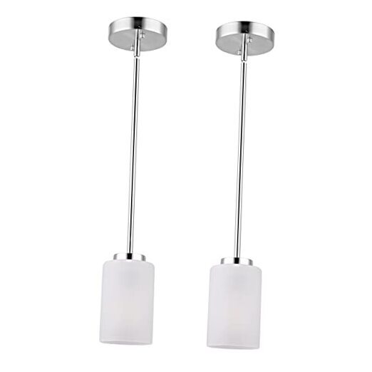 Adjustable Brushed Nickel Pendant Lights, 2-Pack, 2-PACK White Linen Glass