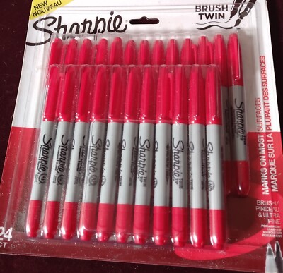 Sharpie Twin-Tip Permanent Marker, Fine/Ultra Fine Point, Red, 24 pack