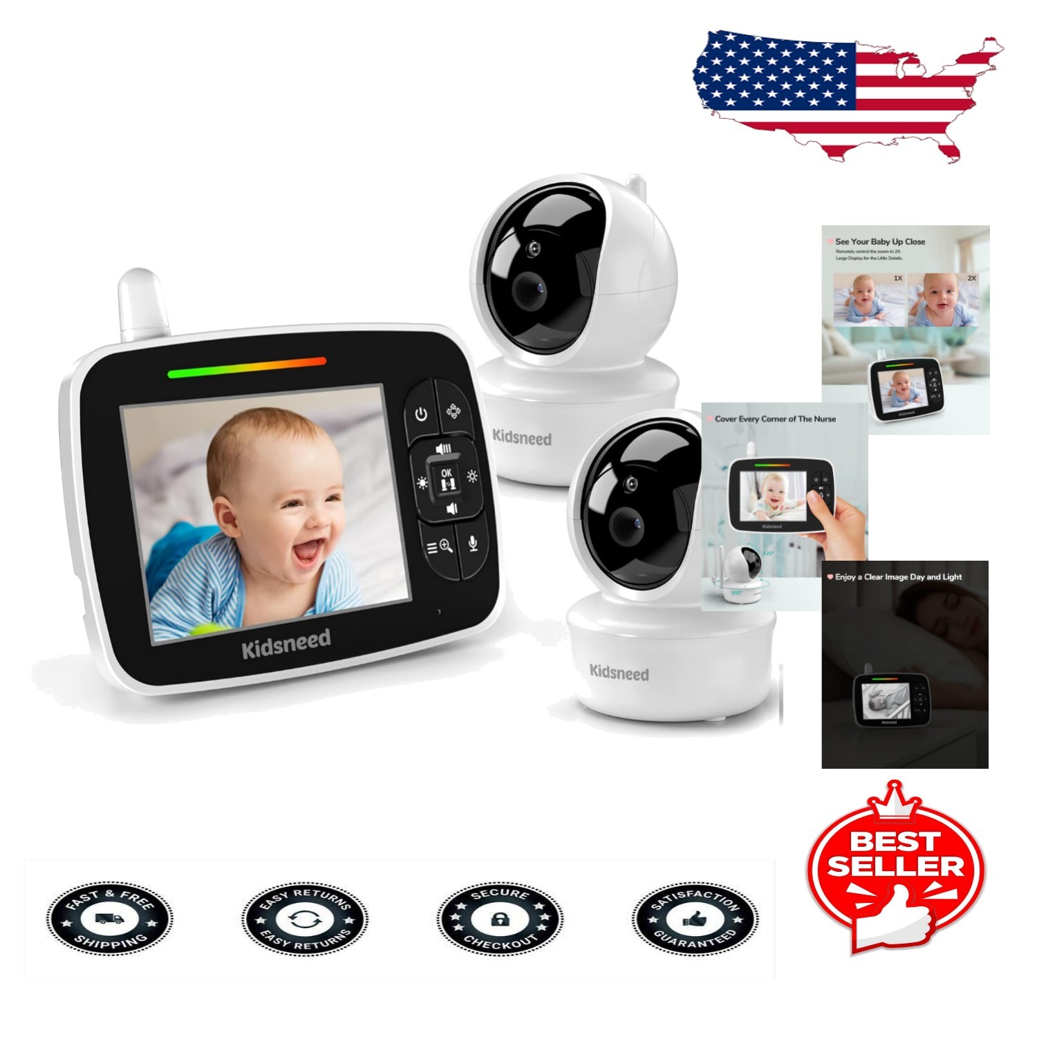 Smart Baby Monitor with Dual Cameras, Two-Way Audio, and Soothing Lullabies-image