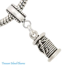 Spool of Thread and Needle 925 Solid Sterling Silver European Dangle Bead Charm