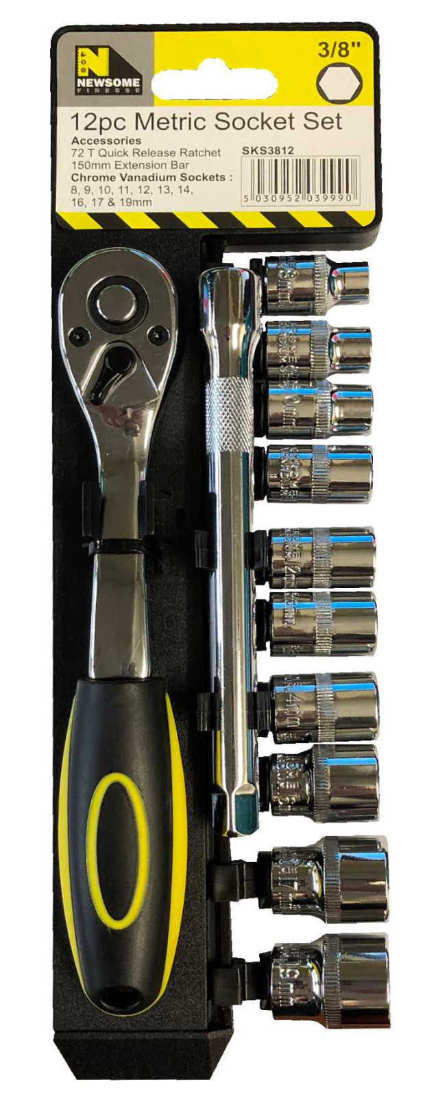 12pc 3/8in Drive Chrome Vanadium Socket Set (8mm - 19mm)
