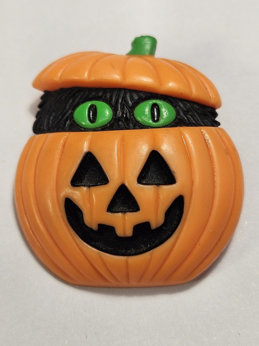 Vintage Halloween Pumpkin Green Eye Black Cat in Jack-o-Lantern