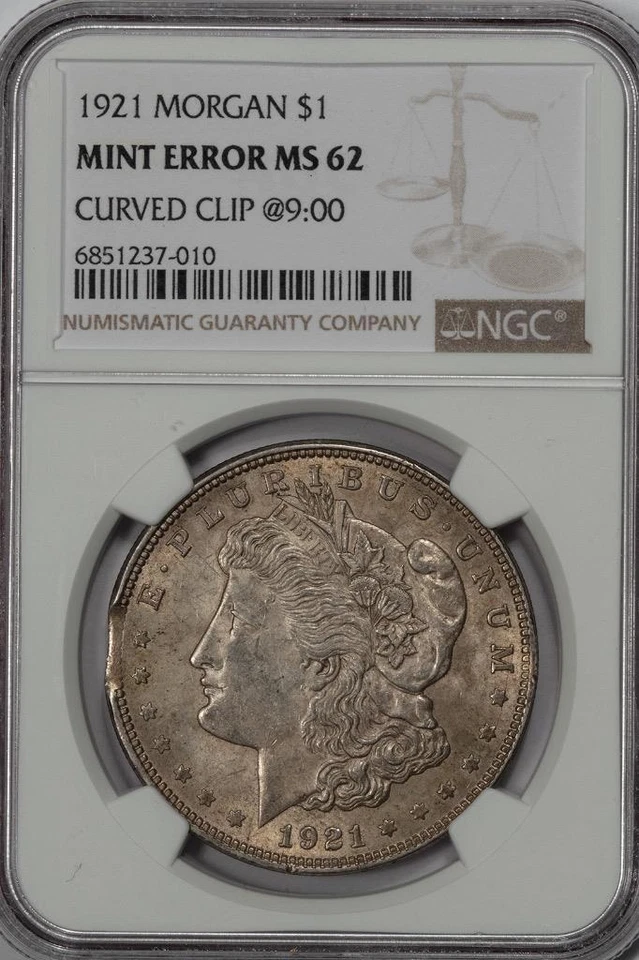 1921 NGC MS62 Curved Clip Morgan Silver Dollar Mint Error - Image 3 of 4