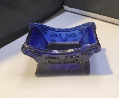 Rare Lacy Glass Boston & Sandwich SN 1b Master Salt Dip Cellar Cobalt Blue