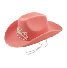 PINK COWBOY HAT Ladies Hen Night Tiara Fancy Dress Wild West Rodeo Accessory UK
