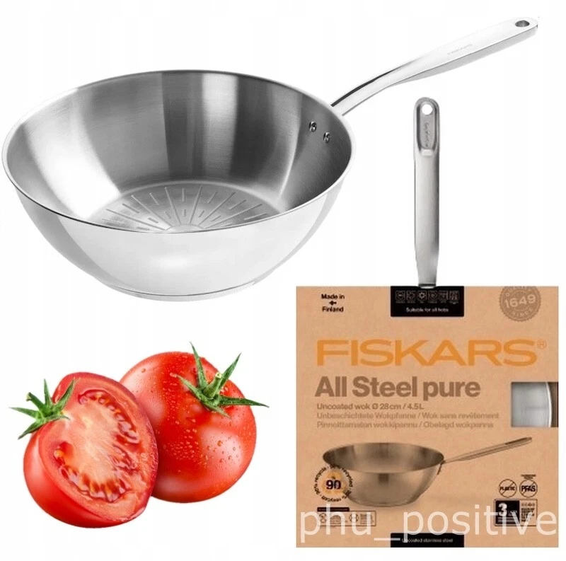 FISKARS ALL STEEL PURE WOK PAN DIAMETER 28 CM, WOK PAN, PAN, NEW - Picture 1 of 9