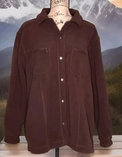 Lady Hathaway - Chocolate Polar Fleece Shacket Button Down Zip Pockets - Size XL