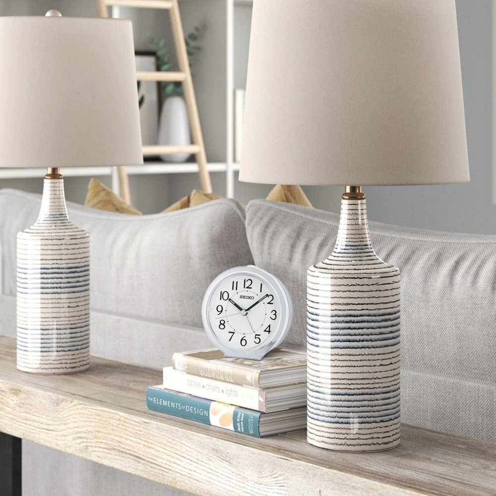 Illuminated Round Bedside Alarm Clock, Analog, Quartz QHE146SLH, Silver by Seiko