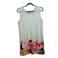 Zara Off White V-Neck Floral Hem Shift Dress Women's Size Medium
