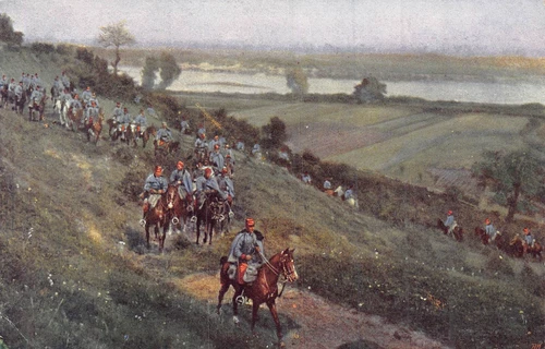 WELTKRIEG 1914-15~LANDWEHR ULANEN an der WEICHSEL~WW1 GERMAN MILITARY POSTCARD