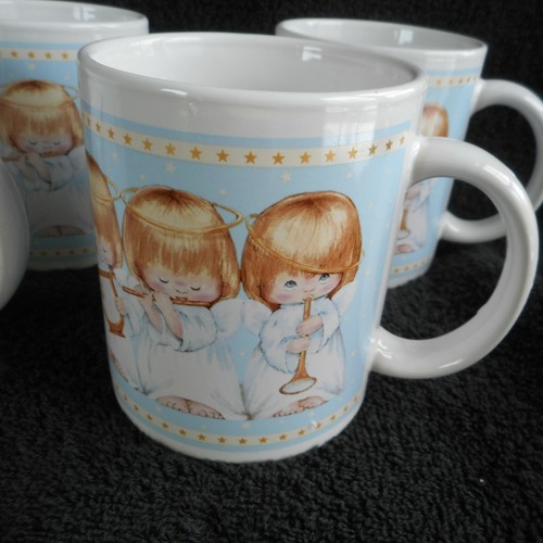 lot of 4 HALLMARK GOURMET GIFTS coffee mugs #31975 musical angels blue FREE SHIP