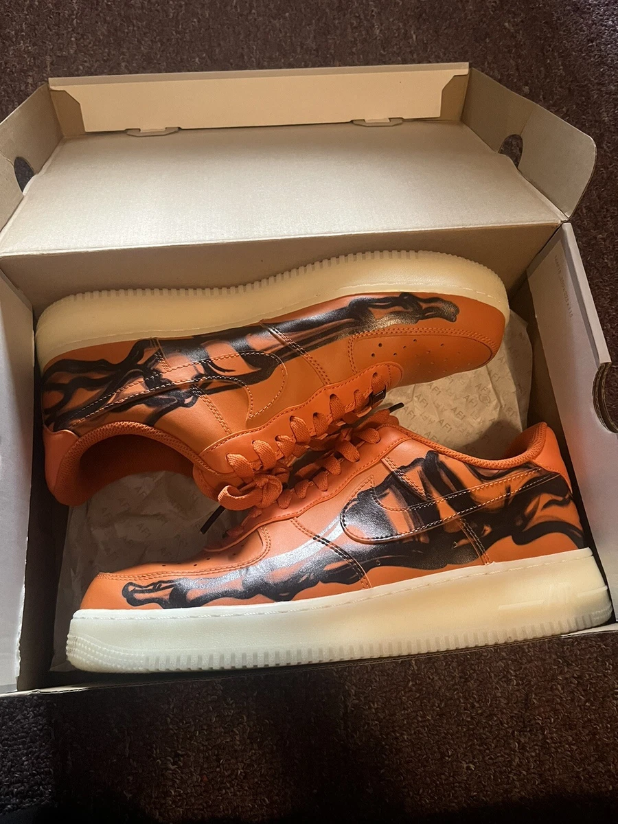 Size 10.5 Nike Air Force 1 Low Orange Skeleton Halloween 2020 eBay