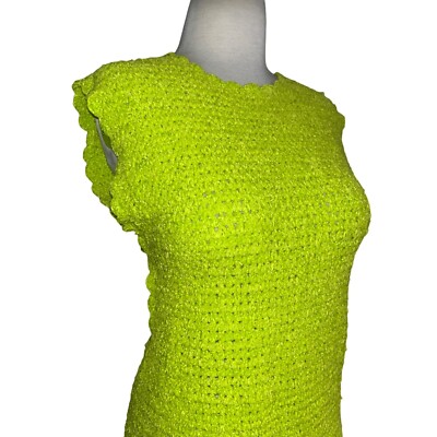 Ganni Velvet Crochet Open Back Mini Dress in Lime Punch Small New Womens  Velour | eBay