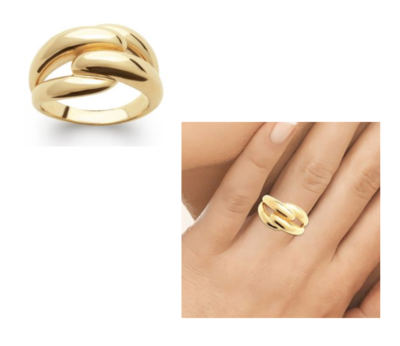 BAGUE LARGE ENTRELACÉE EN EN PLAQUÉ OR 18 CARATS 750/000 T50 À 60