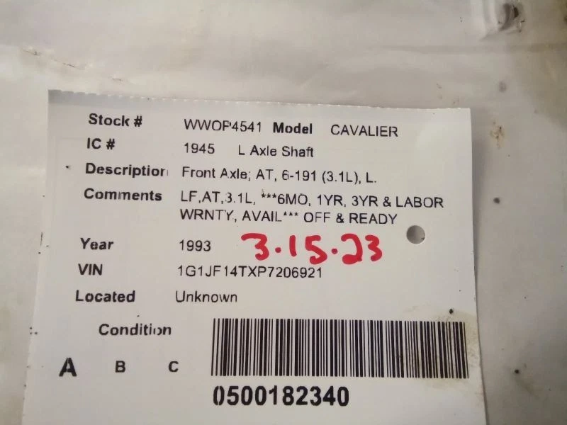 Driver Axle Shaft Front Axle Automatic Transmission Fits 92-94 CAVALIER 1684238 - Image 4 of 4