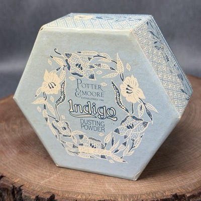 Vintage Potter & Moore Indigo Dusting Powder Hexagon Box Vanity Art Deco FULL