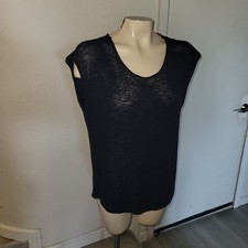 Forever 21 Black Sheer Knit Cap Sleeve V Neck Top S burnout casual cotton comfy