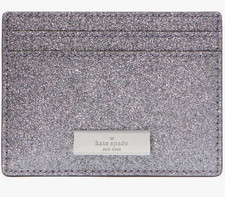 Kate Spade Kenzie Boxed Glitter Small Slim Cardholder KJ006 Bluish Silver NWT F