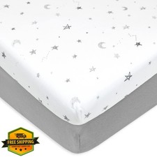 American Baby Co Pack Play Sheets Gray Star/Gray Cotton 39"x27" Fitted