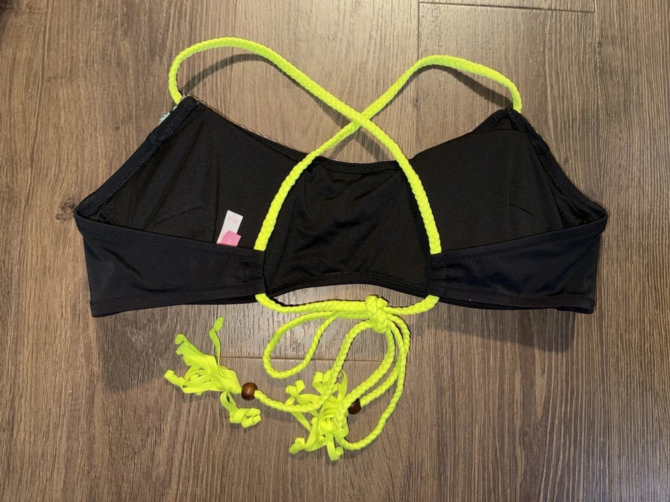 Victoria's Secret Top de Bikini Negro con Crochet Amarillo Neón, Azul, Marrón Talla L Foto 3 de 4