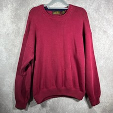 Vintage Eddie Bauer Sweater Mens L Red Knit Fisherman Heavyweight Crew Neck 90s