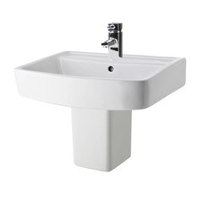 Forsbrook Modern White Square 1 Tap Hole Bathroom Basin & Semi Pedestal - 520mm