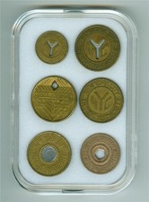 1953-1995 SIX NYC SUBWAY TOKEN SET CIRCULATED CONDITION IN NICE HOLDER