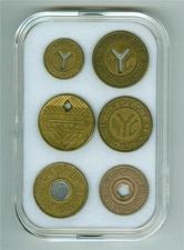 1953-1995 SIX NYC SUBWAY TOKEN SET CIRCULATED CONDITION IN NICE HOLDER