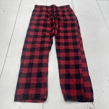 Hanes Pajama Pants Mens Medium Red Black Plaid Flannel Sleep Lounge Drawstring