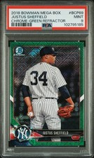 2018 BOWMAN MEGA BOX CHROME GREEN REFRACTOR #BCP69 JUSTUS SHEFFIELD 78/99 PSA 9