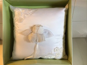 Darcie White Satin Wedding Ring Bearer Pillow w/Embroidered & Middle Flower