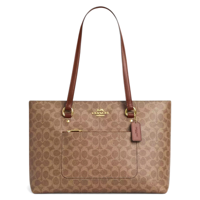 COACH Station Tote Bag Signature Canvas Brown CCD69 Ships from