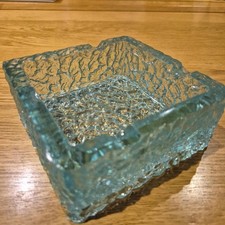 Glass Ashtray Whitefriars or Davidson square blue aqua 1960's cool mint