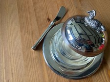 Elegante versilberte Butterdose Vintage mit Glaseinsatz & Buttermesser