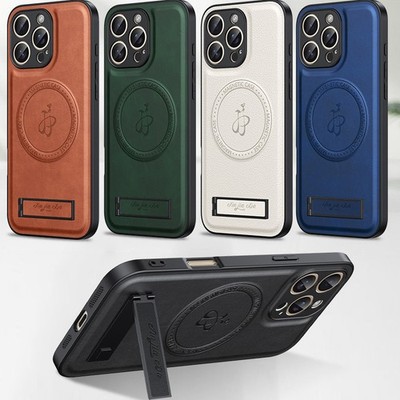 For iPhone 17 Pro Max 16e 16 15 14 13 12 11 Magnetic Leather Mag Safe Stand Case